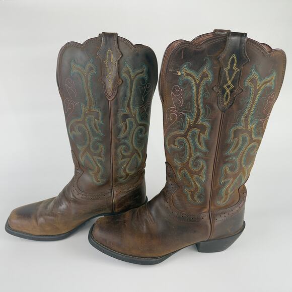 Justin Womens Cowboy Western Boots Brown Leather Sz 7.5B Style L2552 Embroidered - Picture 4 of 8
